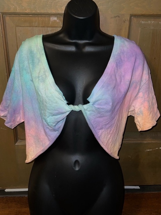 aerie Tops - Aerie Pastel Custom Blue Purple Pink Tie Dye Knot Crop Short Sleeve Top Size M